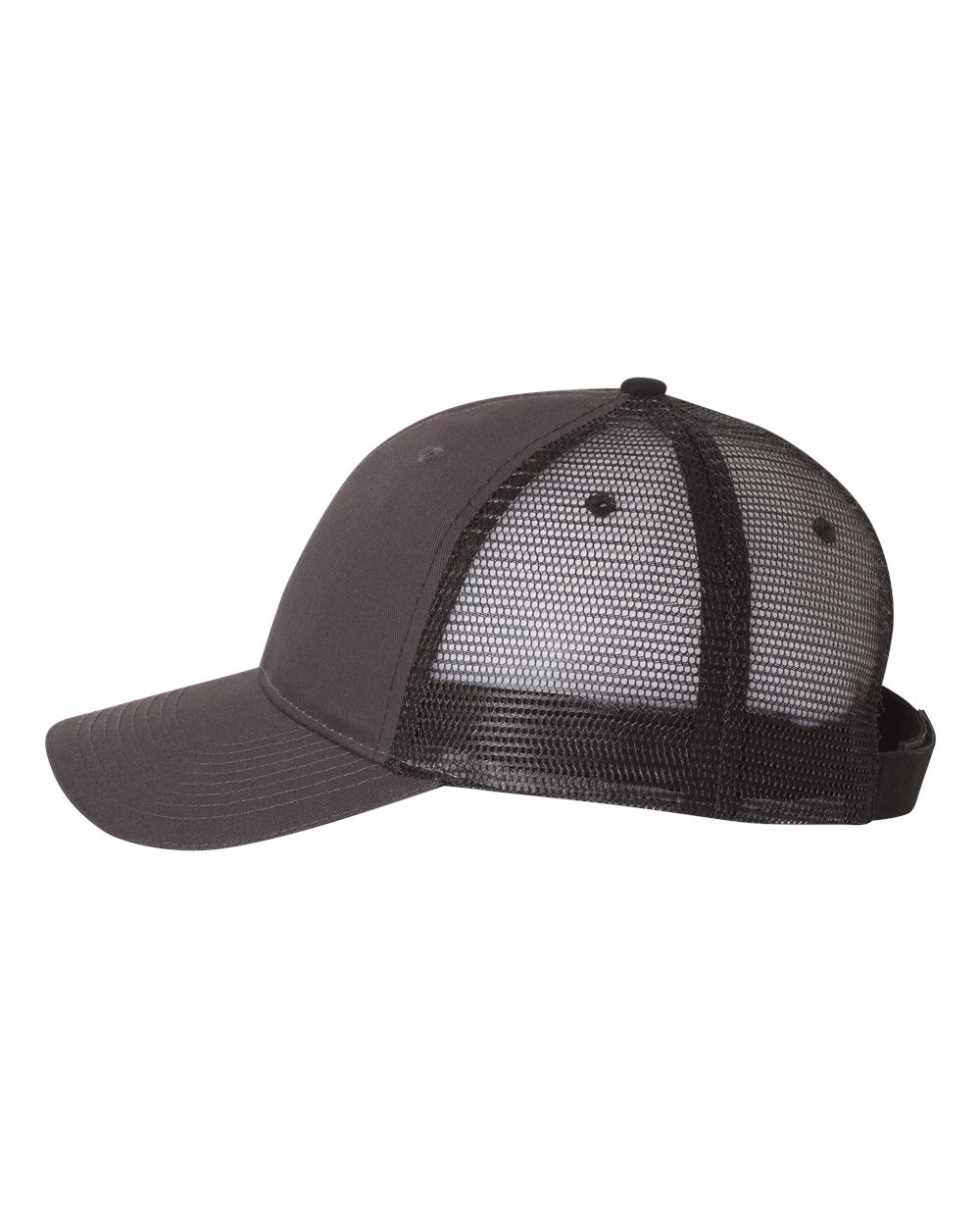 Left View of Charcoal/ Black Sandwich Trucker Cap - S102