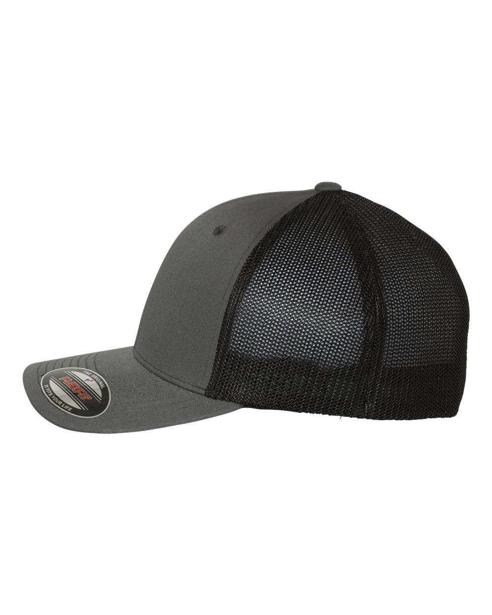 Left View of Charcoal/ Black Trucker Cap - 6511