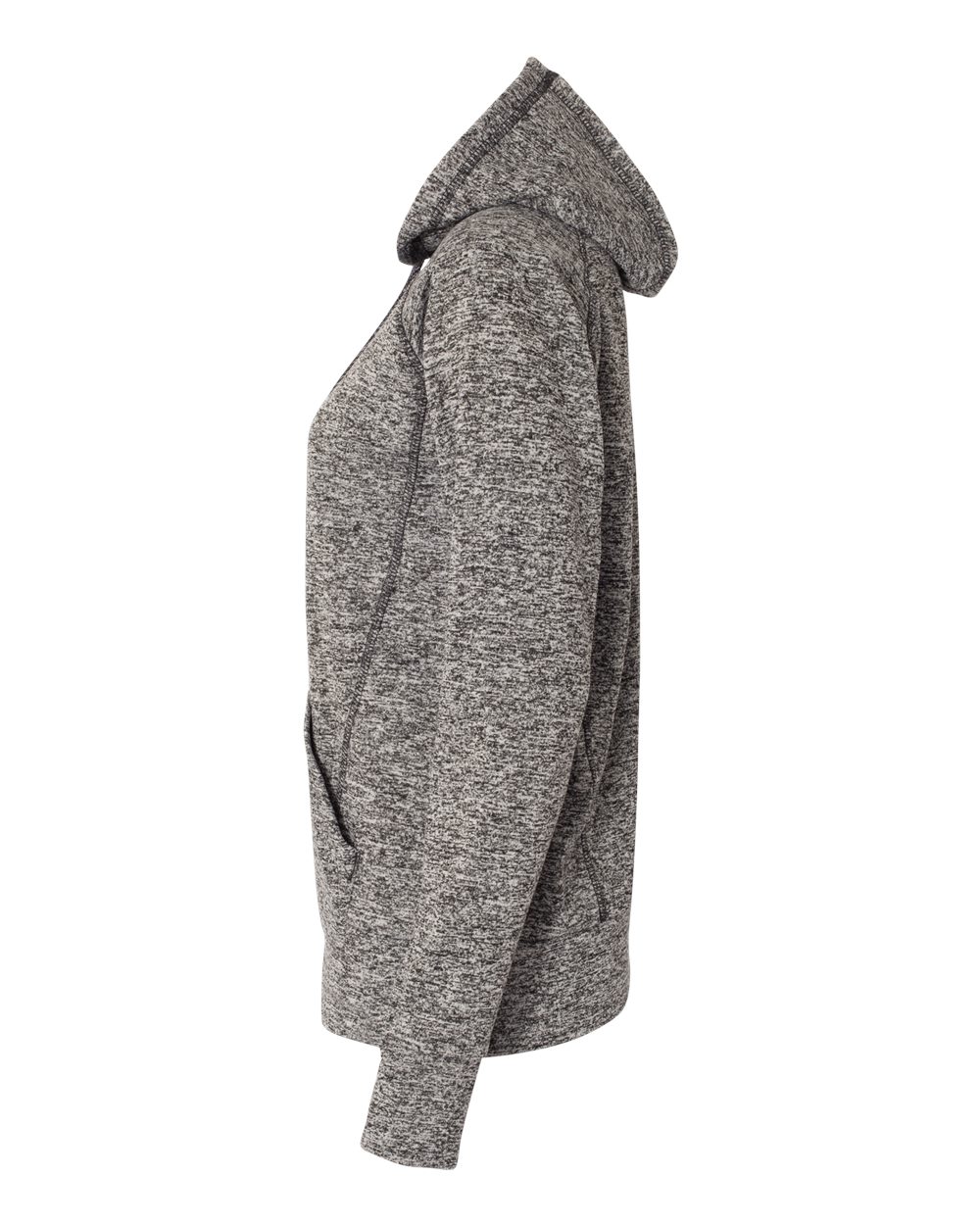 Left View of Charcoal Fleck/ Black Women’s Cosmic Fleece Hooded Sweatshirt - 8616