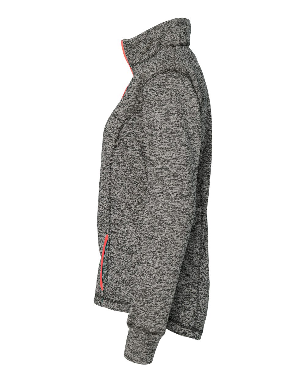 Left View of Charcoal Fleck/ Fire Coral Women's Cosmic Fleece Quarter-Zip Pullover - 8617