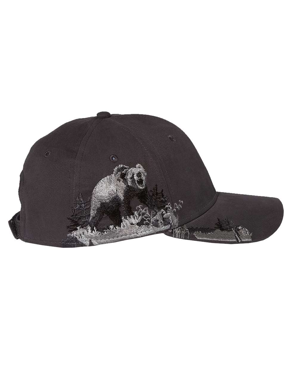 Left View of Charcoal Grizzly Bear Cap - 3319