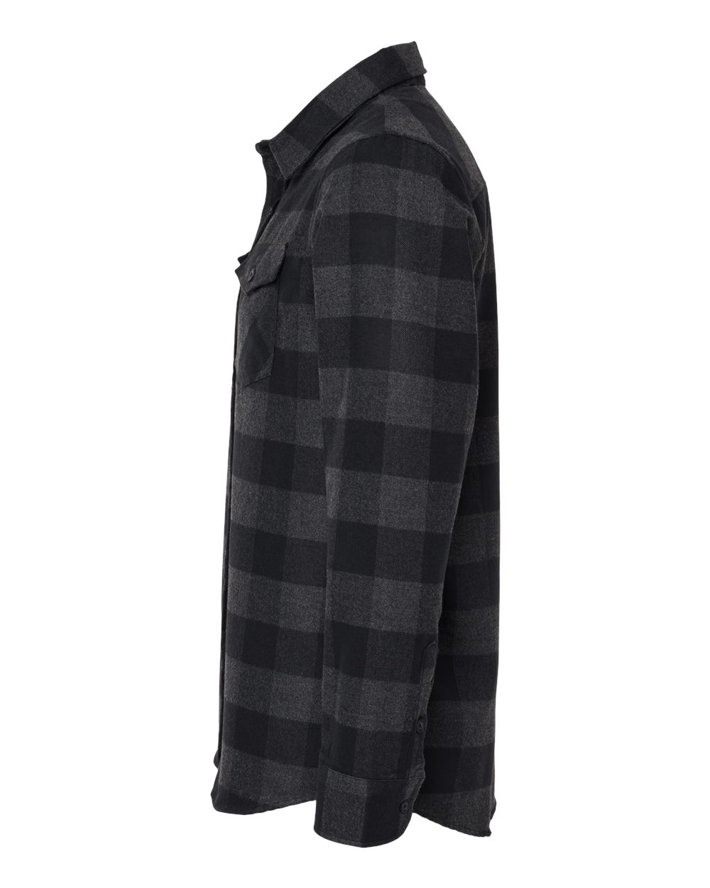 Left View of Charcoal Heather/ Black Flannel Shirt - EXP50F