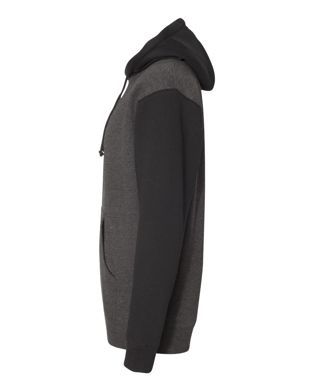 Left View of Charcoal Heather/ Black Heavyweight Hooded Sweatshirt - IND4000