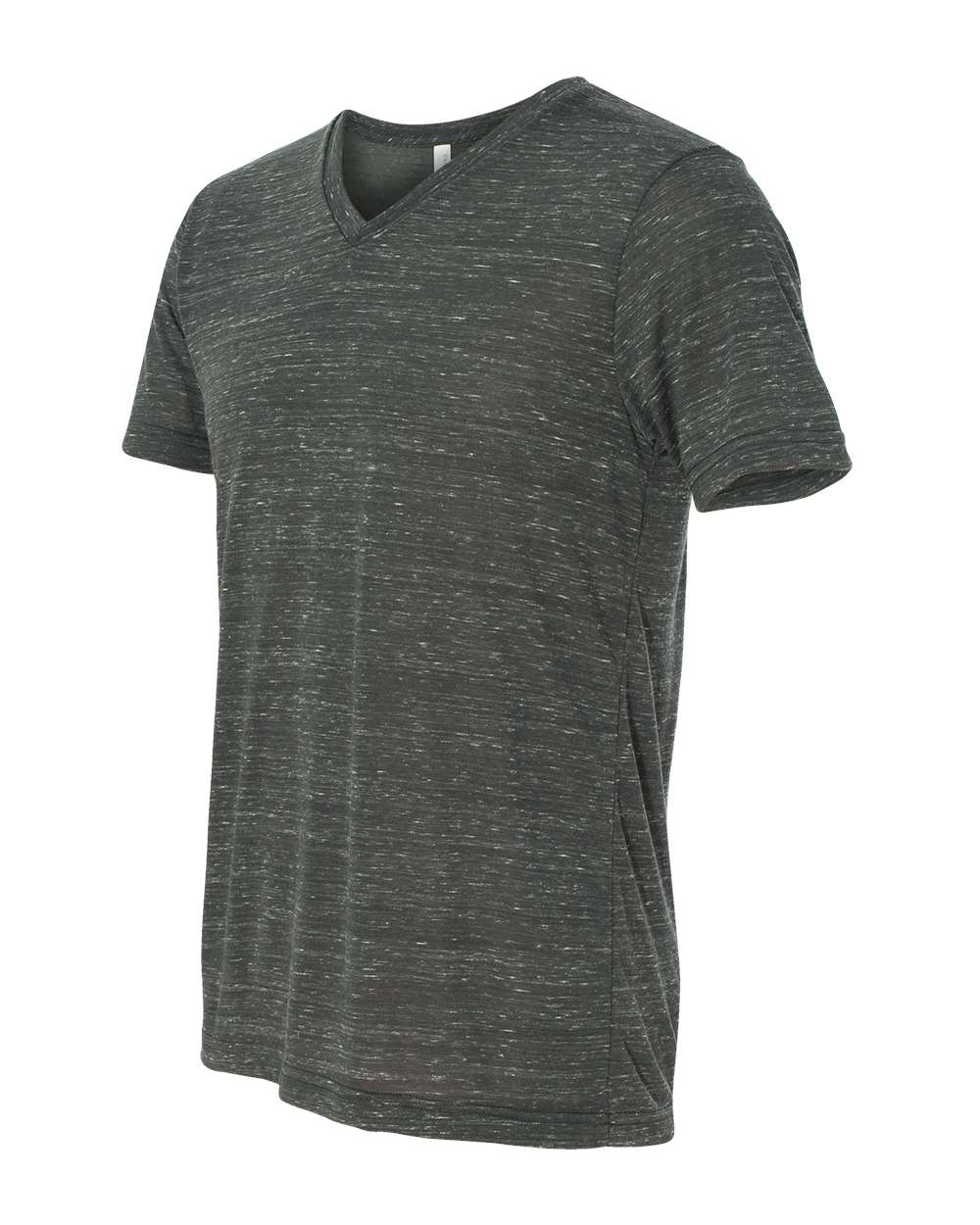 Left View of Charcoal Marble Textured Jersey V-Neck Tee - 3655