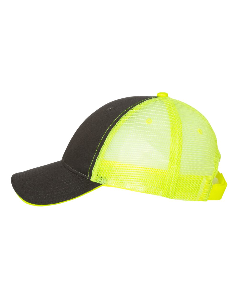 Left View of Charcoal/ Neon Yellow Sandwich Trucker Cap - S102