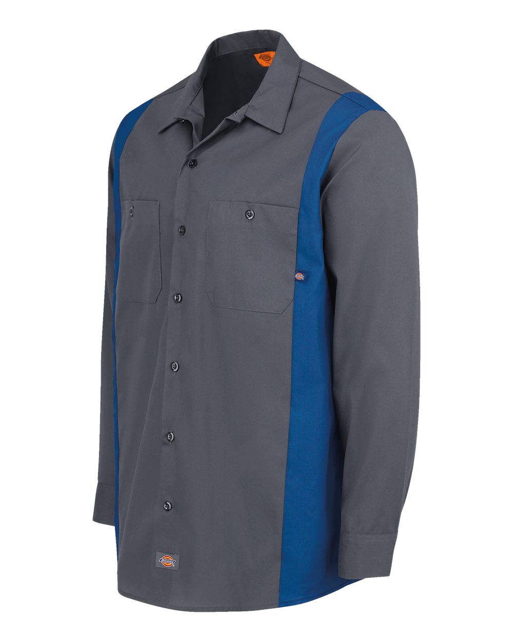 Left View of Charcoal/ Royal Blue Industrial Colorblocked Long Sleeve Shirt - 5524