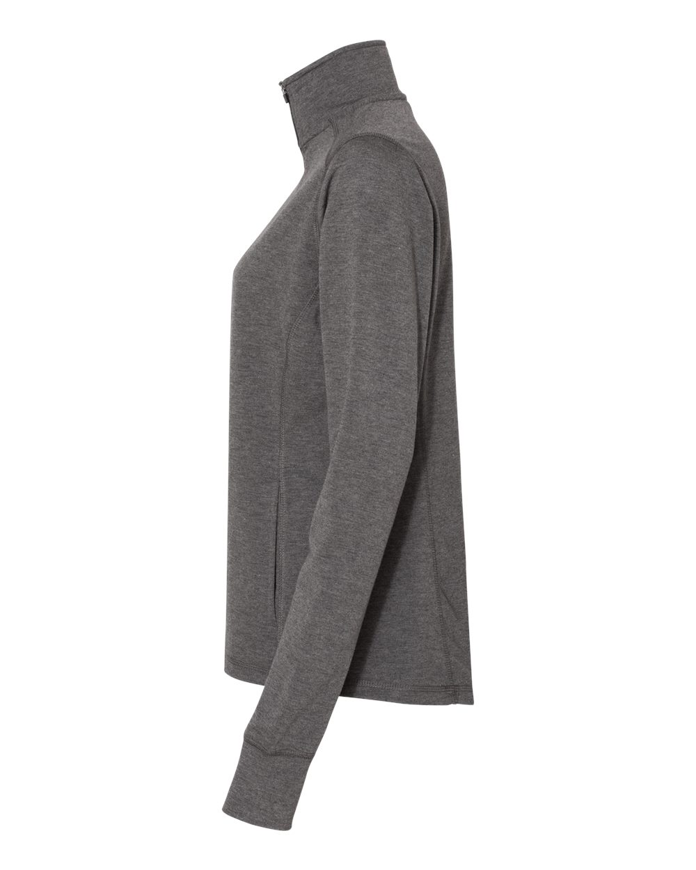 Left View of Charcoal Triblend Women’s Omega Stretch Quarter-Zip Pullover - 8433
