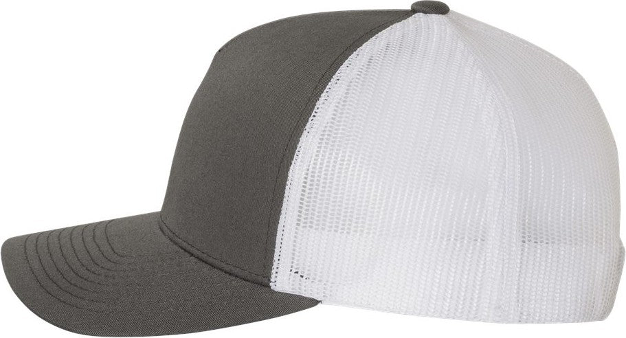 Left View of Charcoal/ White Five-Panel Retro Trucker Cap - 6506