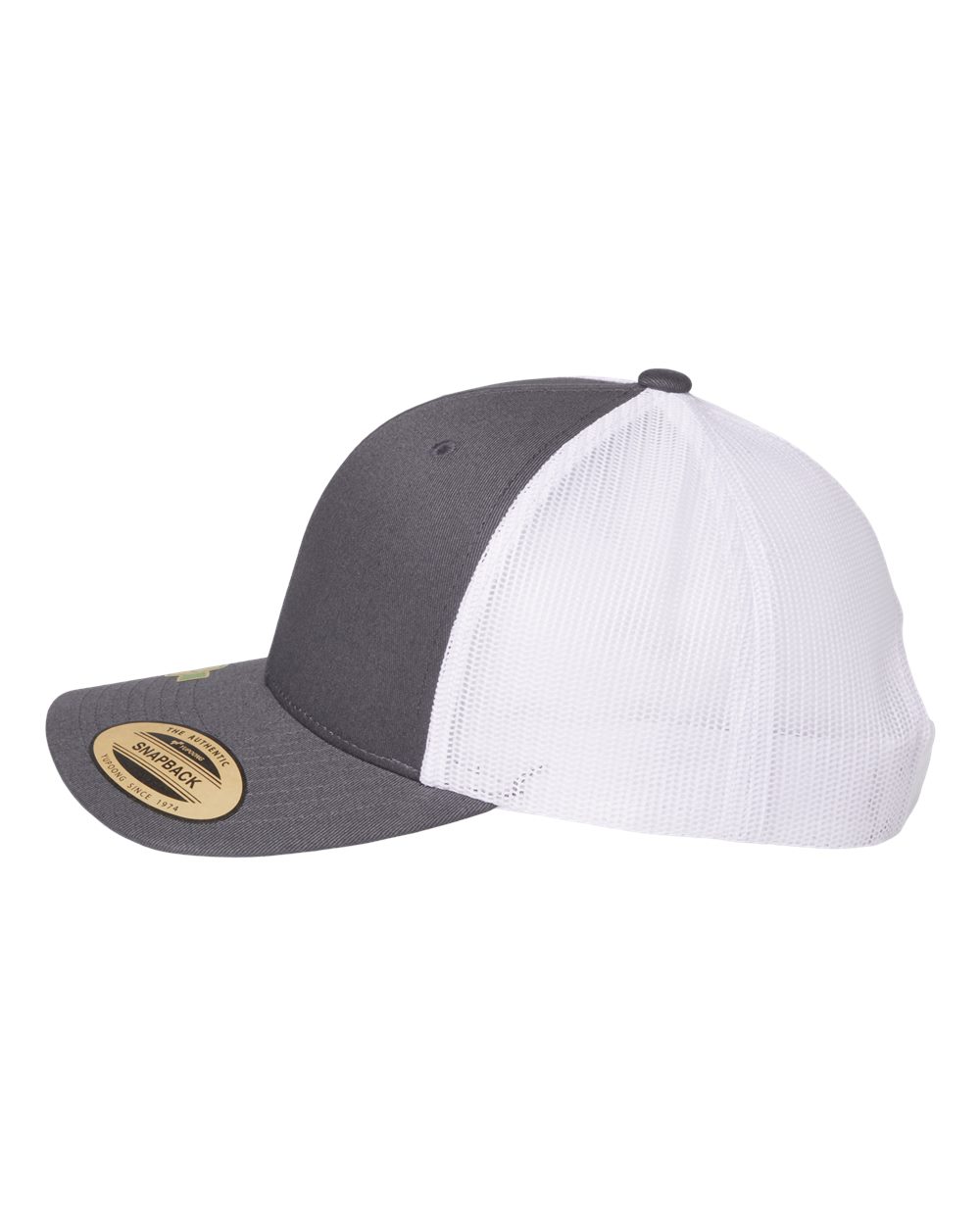 Left View of Charcoal/ White Sustainable Retro Trucker Cap - 6606R