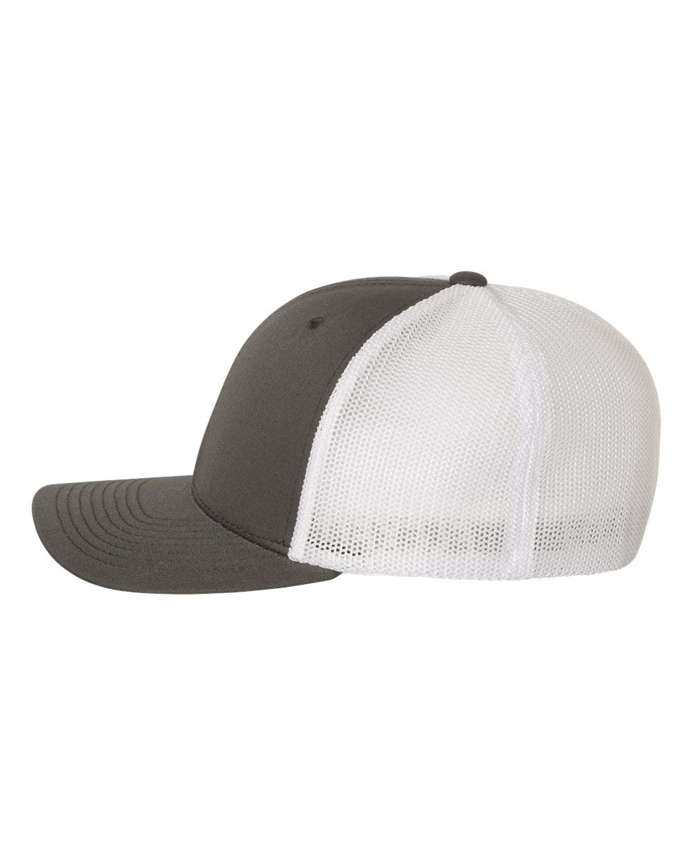 Left View of Charcoal/ White Trucker Cap - 6511