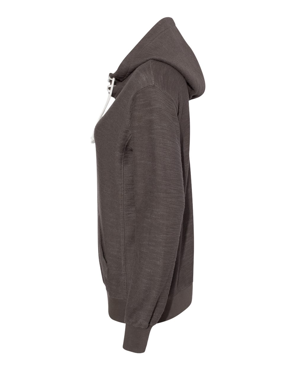 Left View of Charcoal Women’s French Terry Sport Lace Scuba Hooded Pullover - 8694