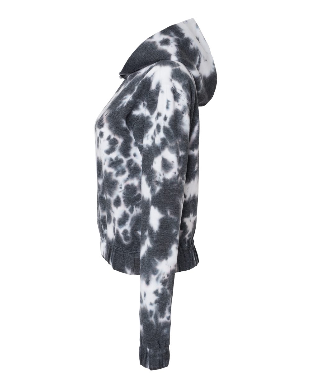 Left View of Charcoal Women's Sueded Fleece Tie-Dyed Crop Hooded Sweatshirt - W23718