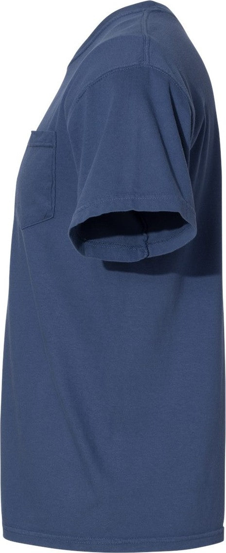 Left View of China Blue Garment-Dyed Heavyweight Pocket T-Shirt - 6030