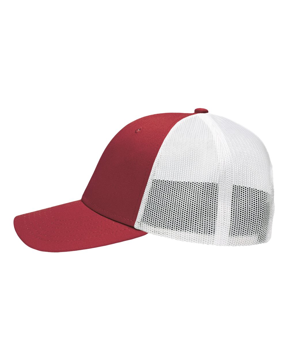 Left View of Chino Cardinal/ White Traditional Lo-Pro Mesh Back Trucker Fit Cap - SP1450