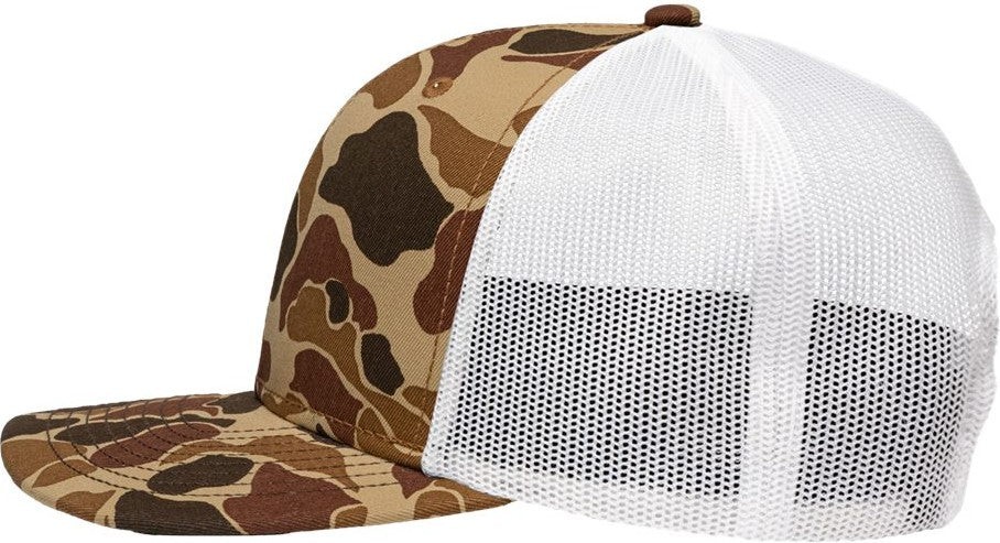 Left View of Chino Duck Camo/ White Traditional Lo-Pro Mesh Back Trucker Fit Cap - SP1450