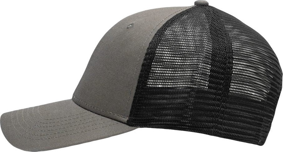 Left View of Chino Grey/ Black Traditional Lo-Pro Mesh Back Trucker Fit Cap - SP1450