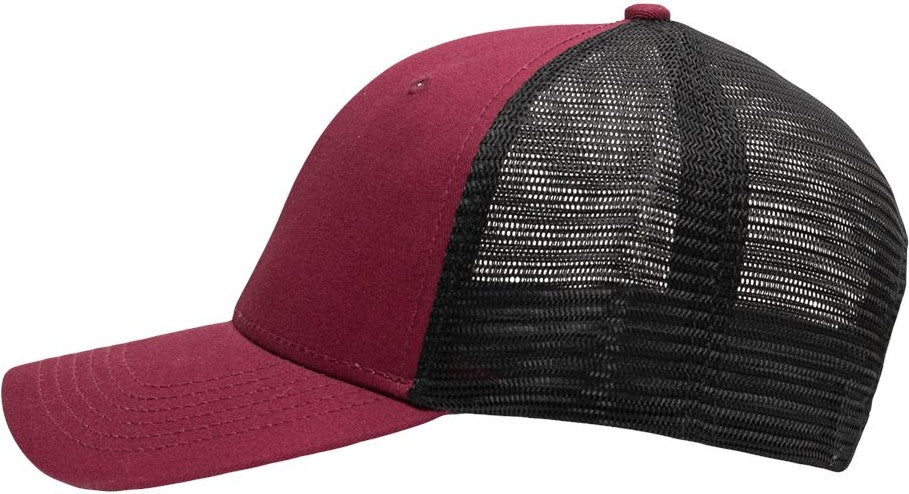 Left View of Chino Maroon/ Black Traditional Lo-Pro Mesh Back Trucker Fit Cap - SP1450