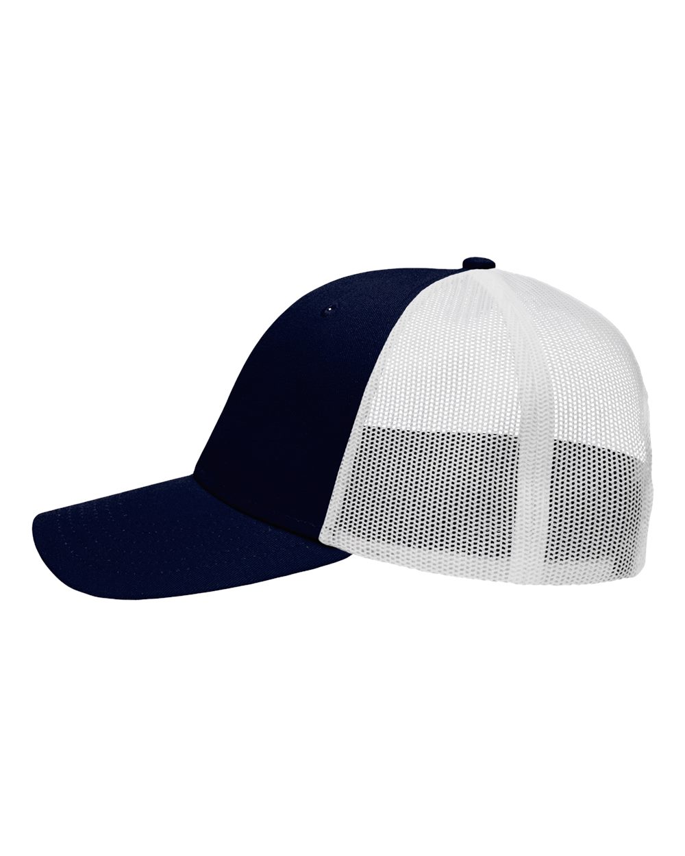 Left View of Chino Navy/ White Traditional Lo-Pro Mesh Back Trucker Fit Cap - SP1450