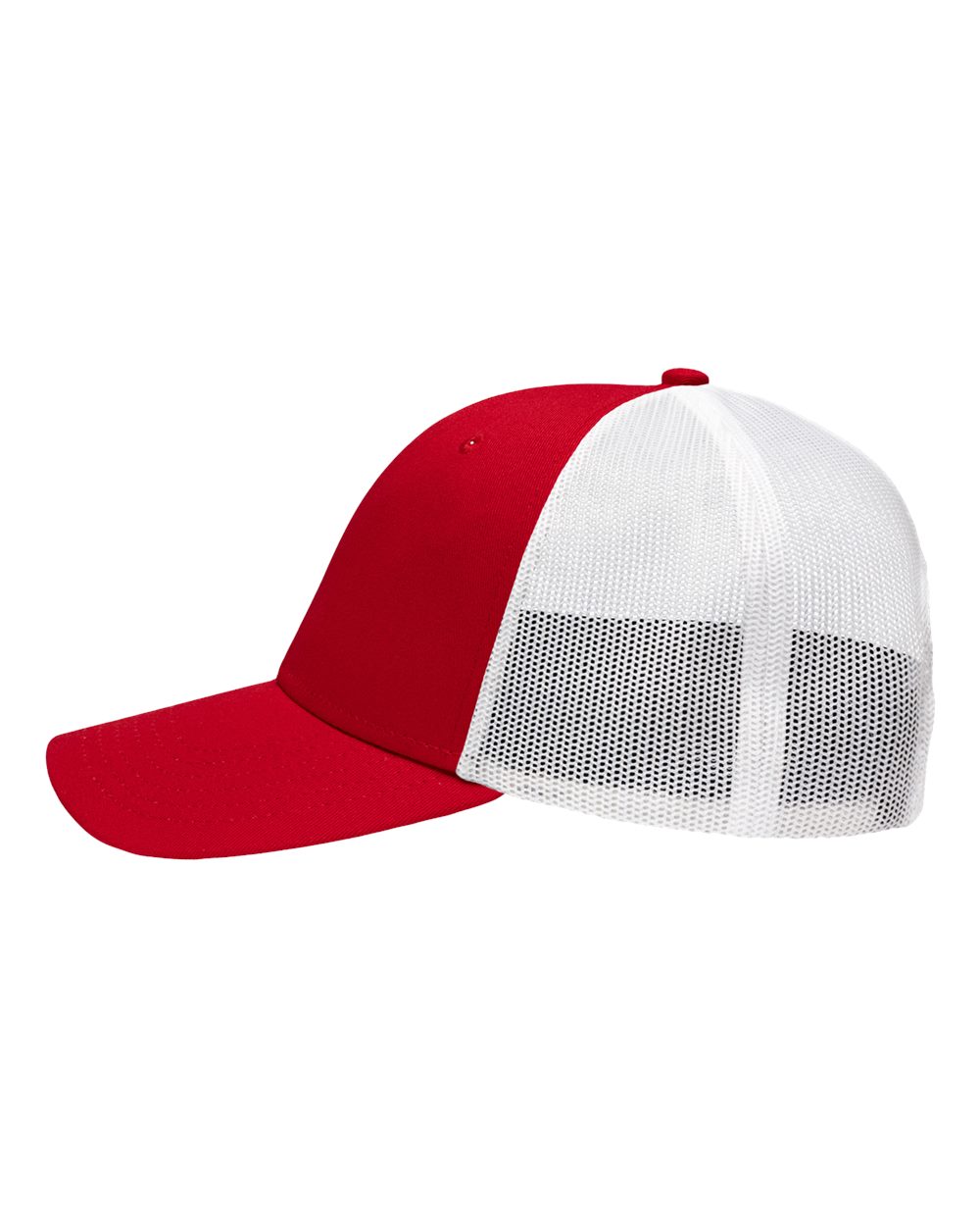 Left View of Chino Red/ White Traditional Lo-Pro Mesh Back Trucker Fit Cap - SP1450