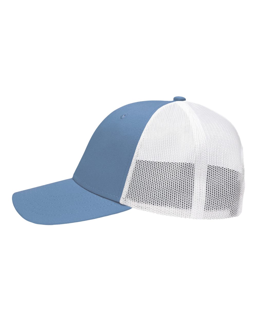 Left View of Chino Sky Blue/ White Traditional Lo-Pro Mesh Back Trucker Fit Cap - SP1450