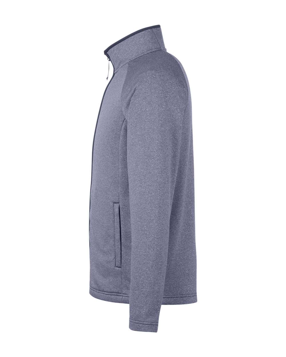 Left View of Classic Navy/ White Men's Venture Heathered Stripe Full-Zip - CE72