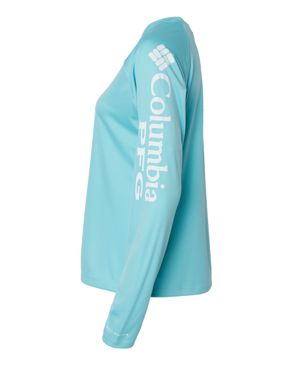 Left View of Clear Blue/ White Women's PFG Tidal Tee™ II Long Sleeve - 212485