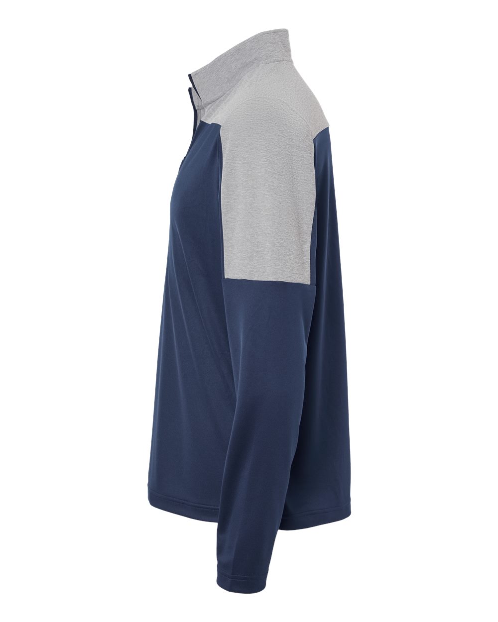 Left View of Collegiate Navy/ Grey Three Melange Lightweight Quarter-Zip Pullover - A552