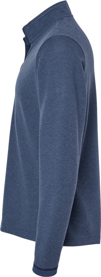 Left View of Collegiate Navy Melange 3-Stripes Quarter-Zip Sweater - A554