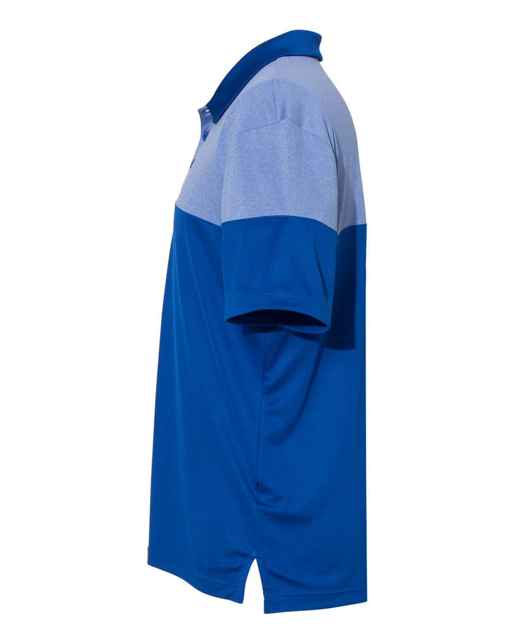 Left View of Collegiate Royal Heathered 3-Stripes Colorblocked Polo - A213