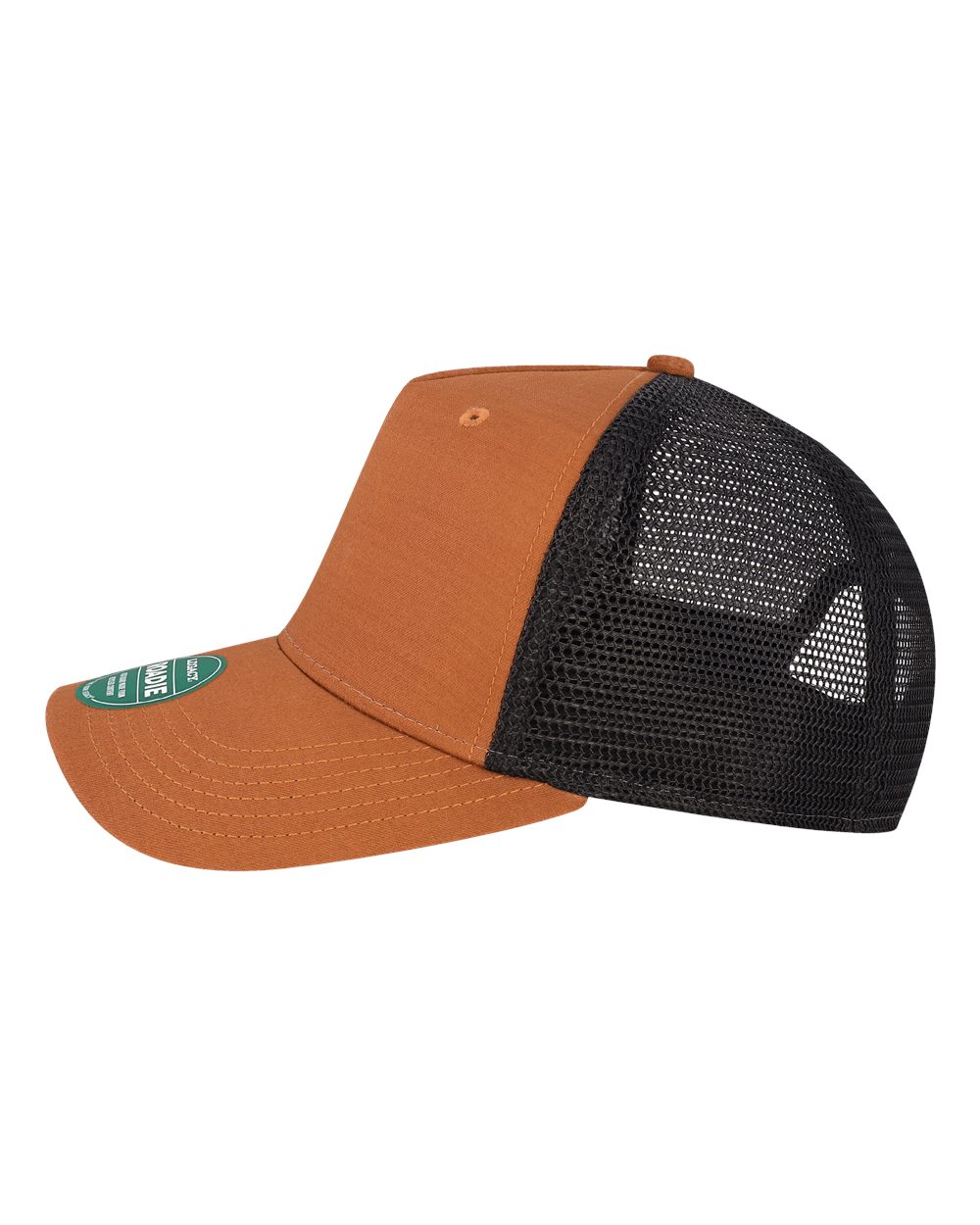 Left View of Copper Slub/ Black Five-Panel Trucker Cap - ROADIE