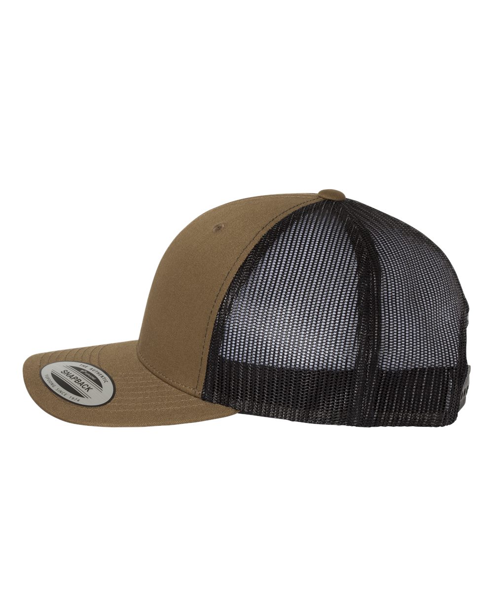 Left View of Coyote Brown/ Black Retro Trucker Cap - 6606