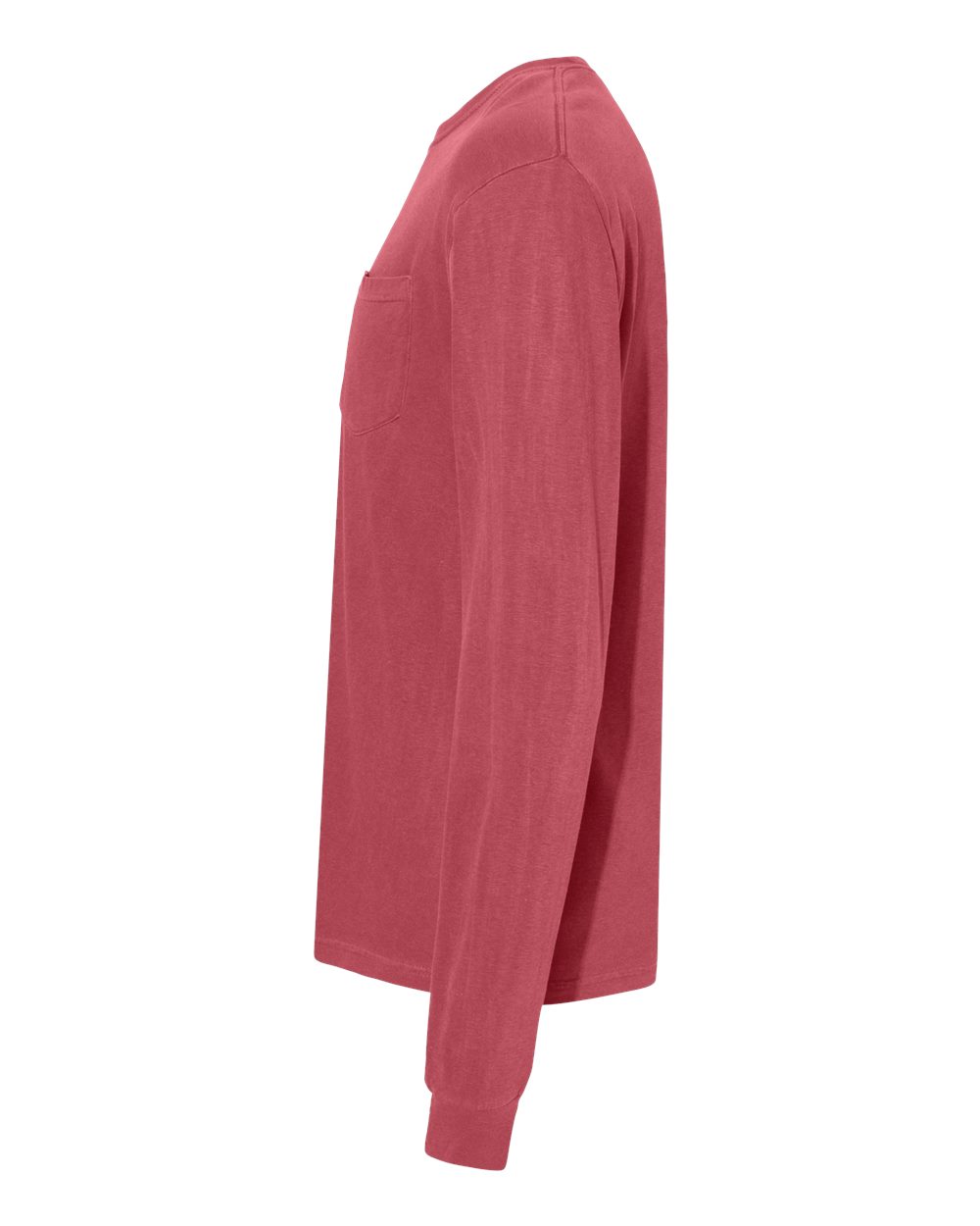 Left View of Crimson Garment-Dyed Heavyweight Long Sleeve Pocket T-Shirt - 4410