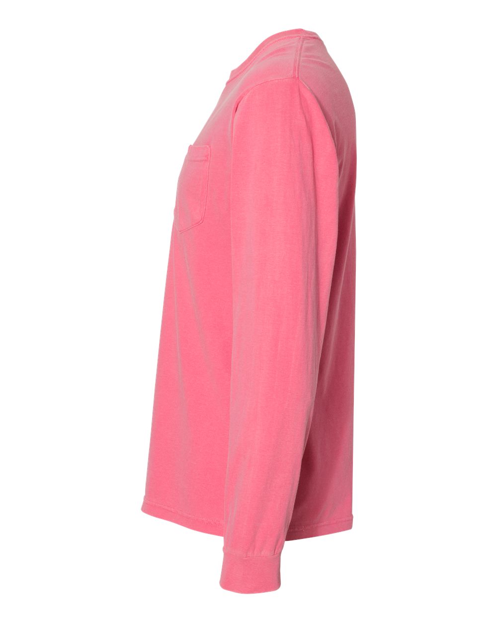 Left View of Crunchberry Garment-Dyed Heavyweight Long Sleeve Pocket T-Shirt - 4410
