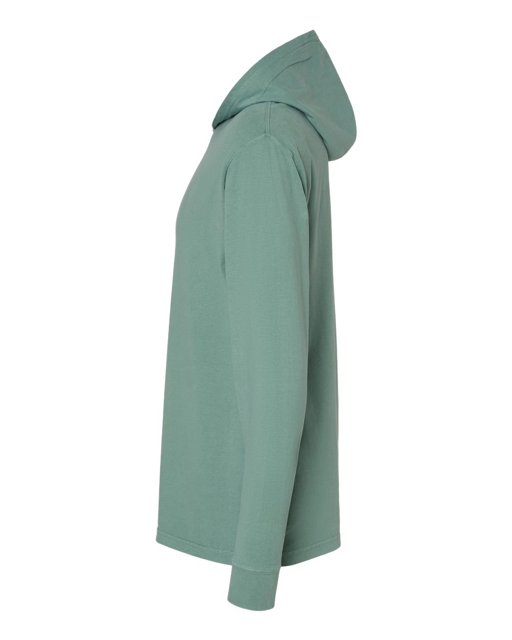 Left View of Cypress Green Garment-Dyed Jersey Hooded Long Sleeve T-Shirt - GDH280