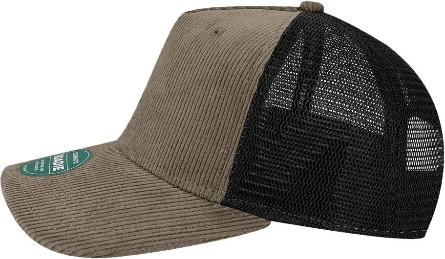 Left View of Dark Grey Corduroy/ Black Five-Panel Trucker Cap - ROADIE