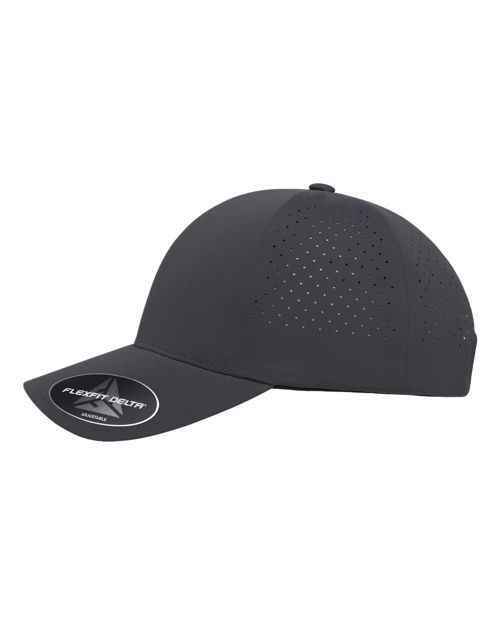 Left View of Dark Grey Delta® Snapback Perforated Cap - 180AP