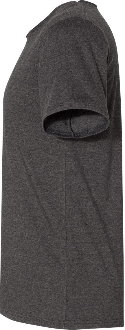 Left View of Dark Grey Heather Raw Neck Tee - 3014