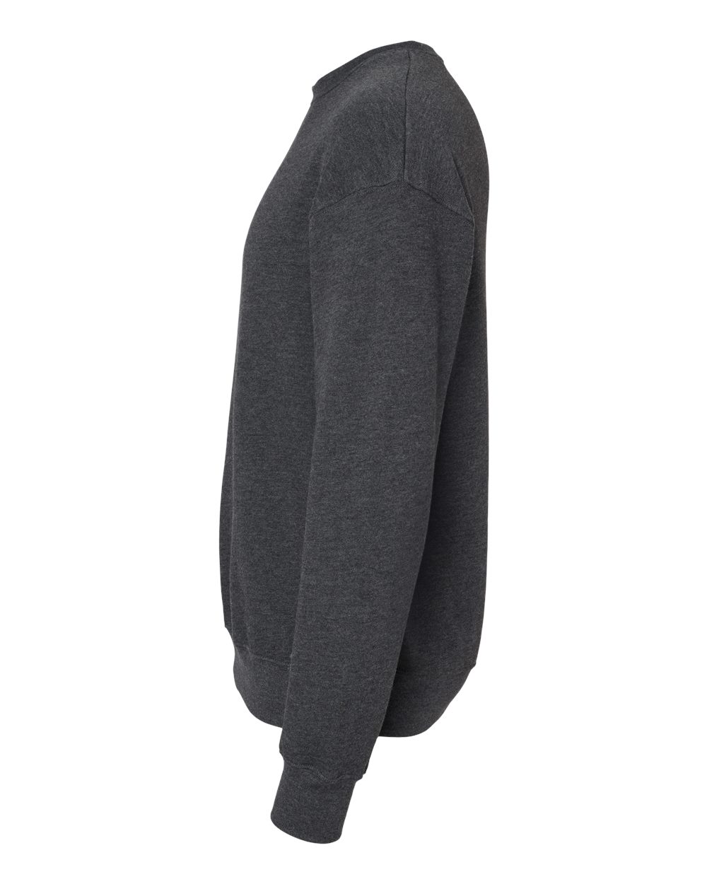Left View of Dark Grey Heather Sponge Fleece Drop Shoulder Crewneck Sweatshirt - 3945
