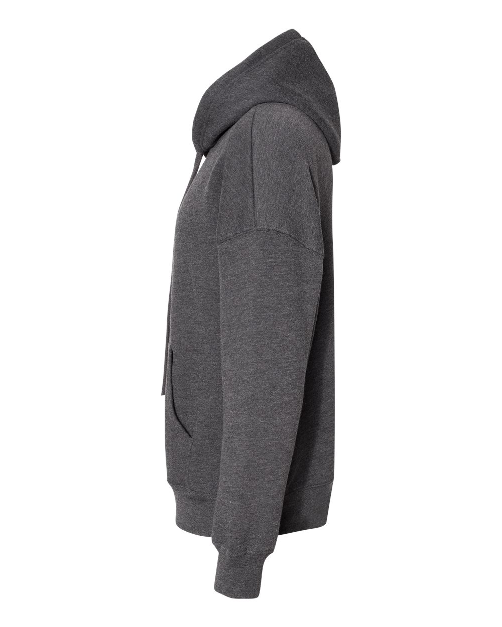 Left View of Dark Grey Heather Sponge Fleece Drop Shoulder Hoodie - 3729