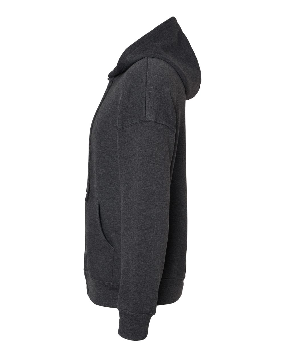 Left View of Dark Grey Heather Sponge Fleece DTM Full-Zip Hoodie - 3759