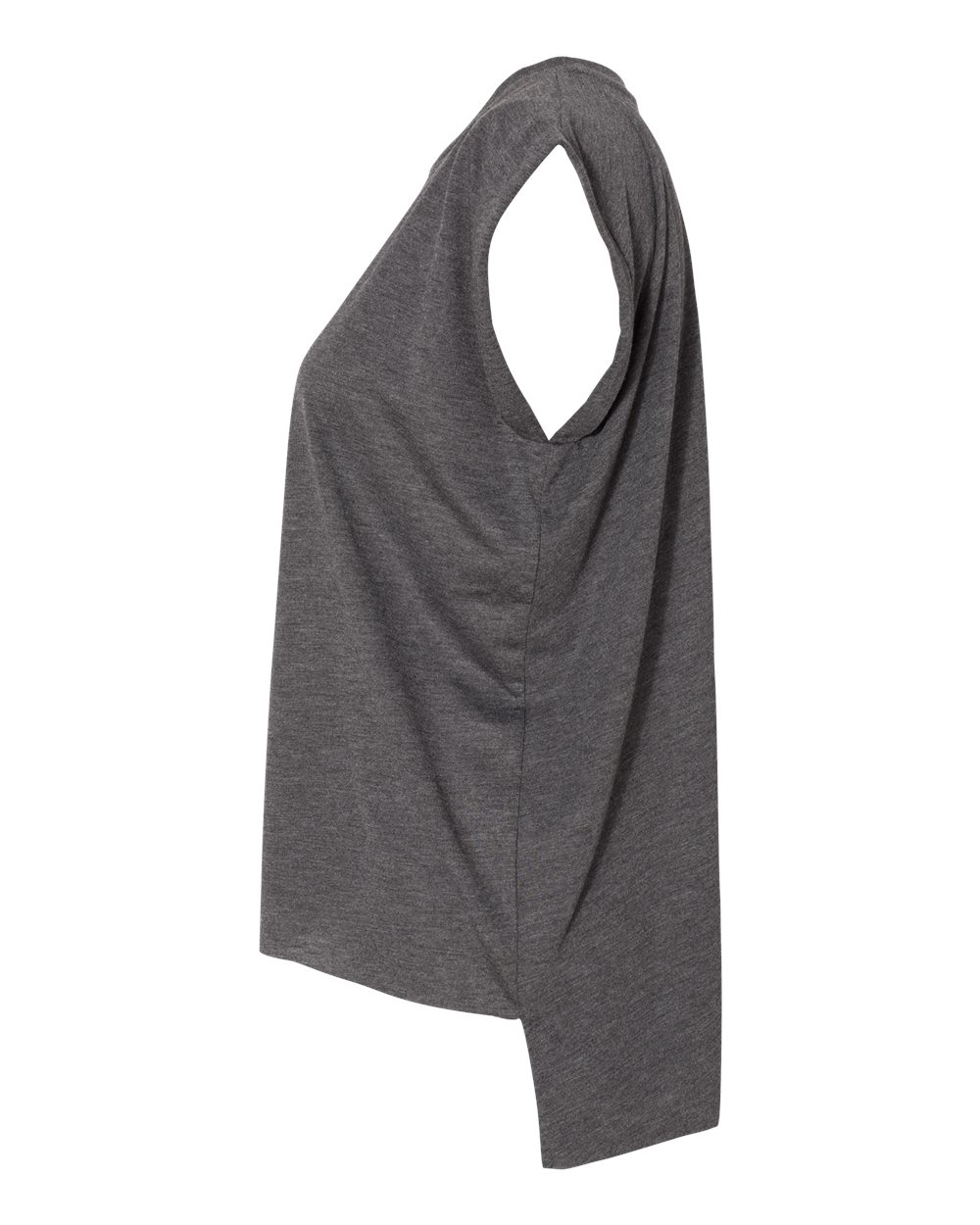 Left View of Dark Grey Heather Women’s Flowy Rolled Cuffs Muscle Tee - 8804
