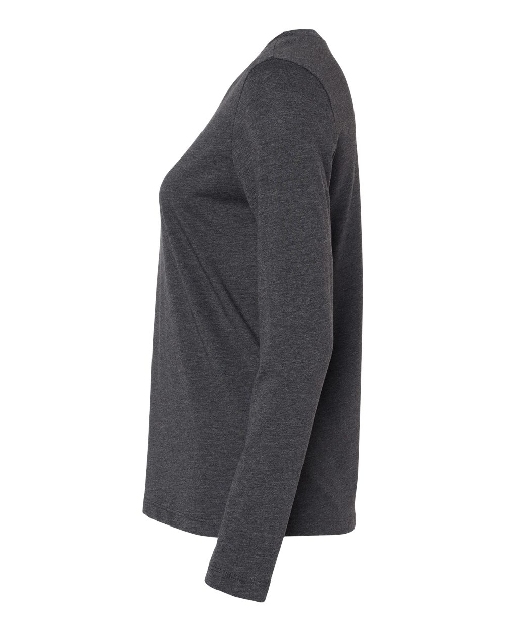 Left View of Dark Grey Heather Women’s Jersey Long Sleeve Tee - 6500