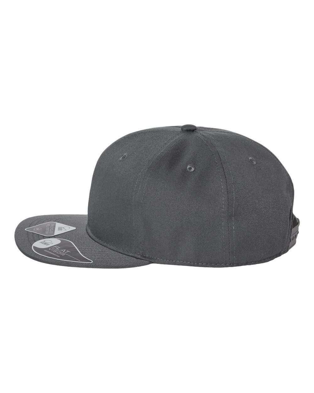 Left View of Dark Grey Sustainable Flat Bill Cap - JAMES