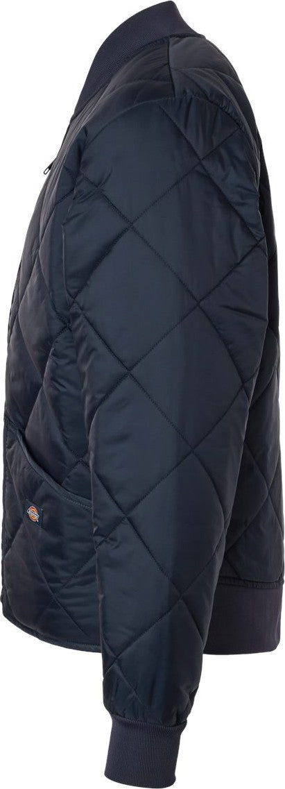 Left View of Dark Navy Diamond Quilted Jacket - 6124