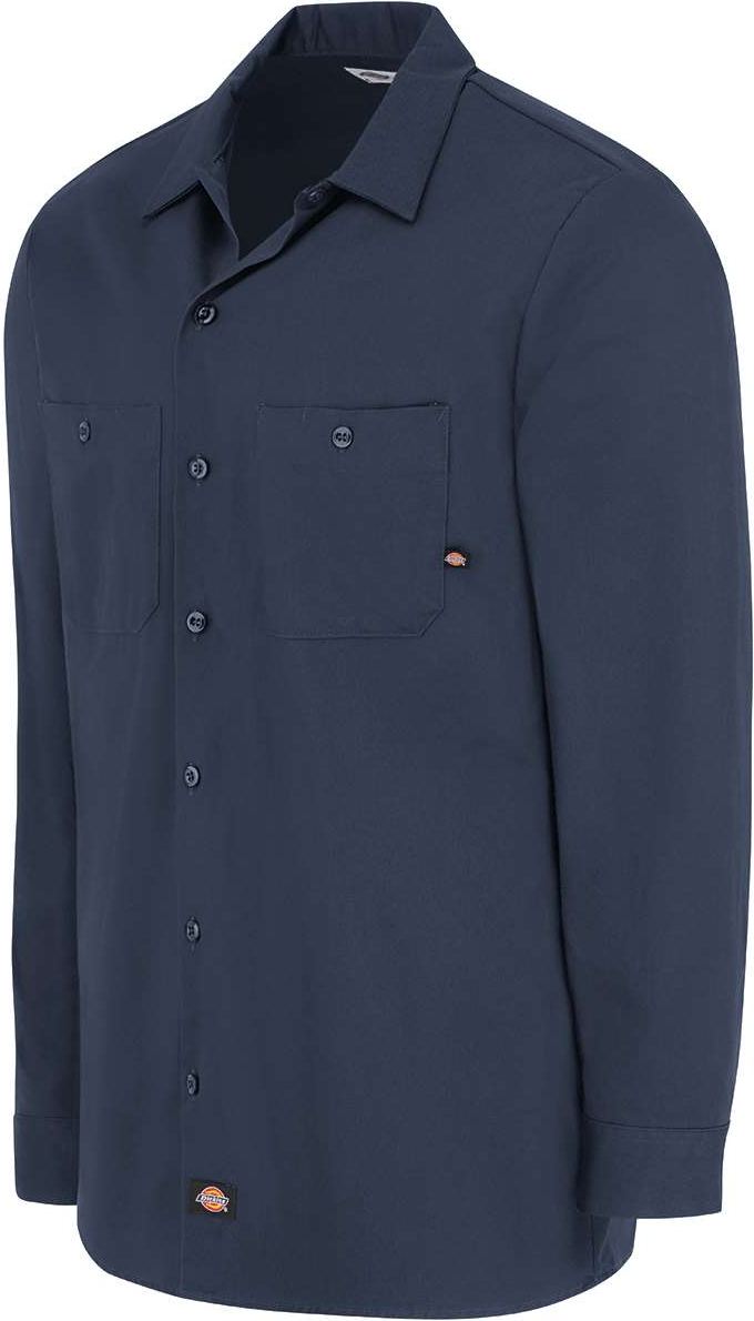 Left View of Dark Navy Industrial Cotton Long Sleeve Work Shirt - L307