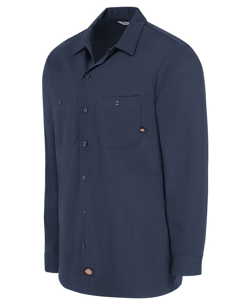 Left View of Dark Navy Industrial Cotton Long Sleeve Work Shirt - Tall Sizes - L307T