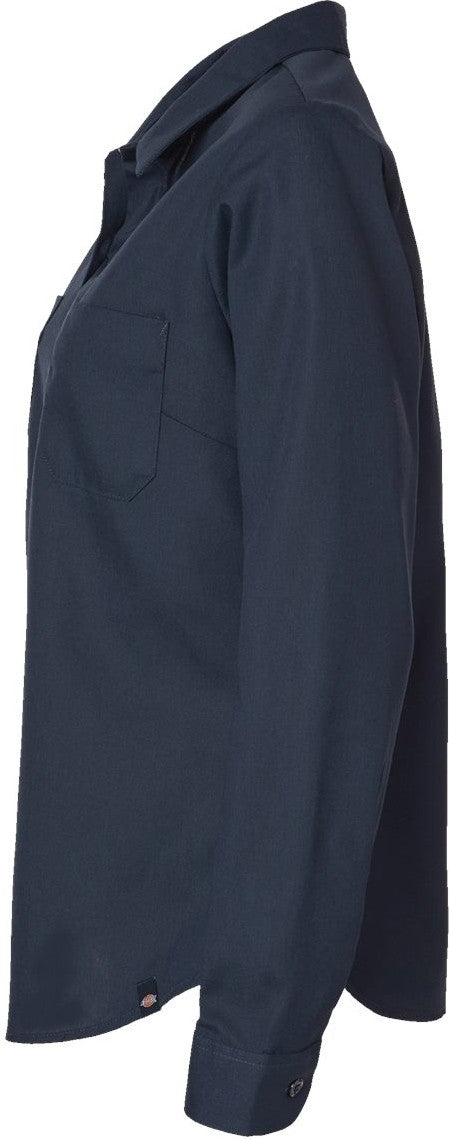 Left View of Dark Navy Women's Long Sleeve Industrial Work Shirt - L5350