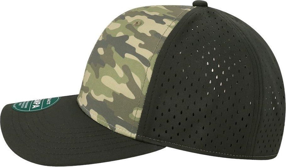Left View of Dark Olive Green Camo/ Black Reclaim Mid-Pro Adjustable Cap - REMPA