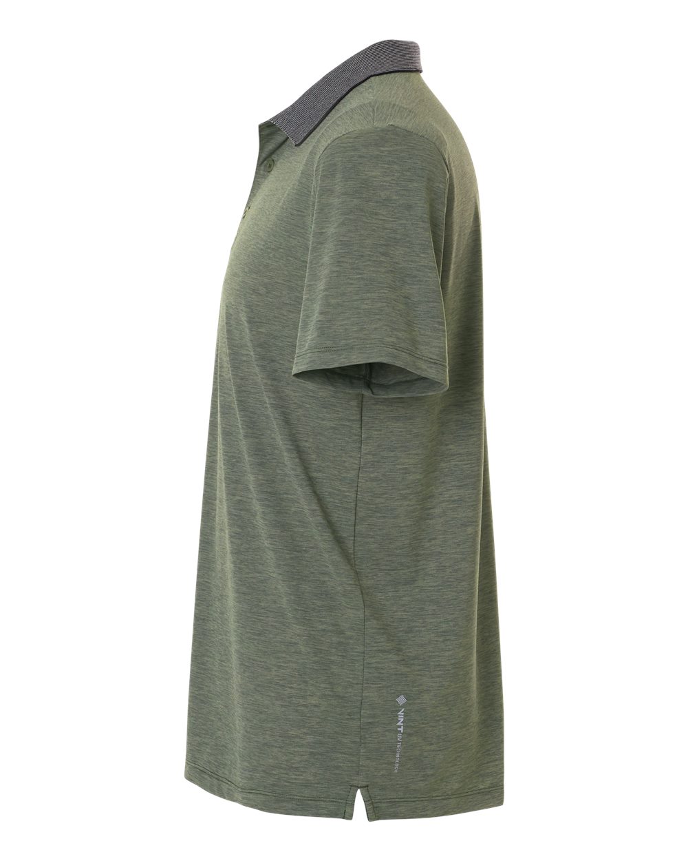 Left View of Dark Olive Heathered Transit Tech Polo - MPTNTS0