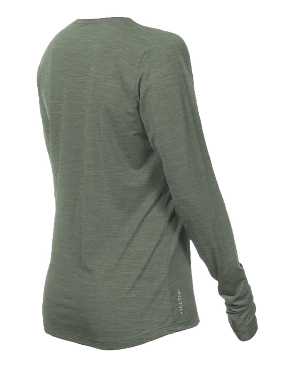 Left View of Dark Olive Heathered Women's Breeze Tech Long Sleeve T-Shirt - WSBRZL0